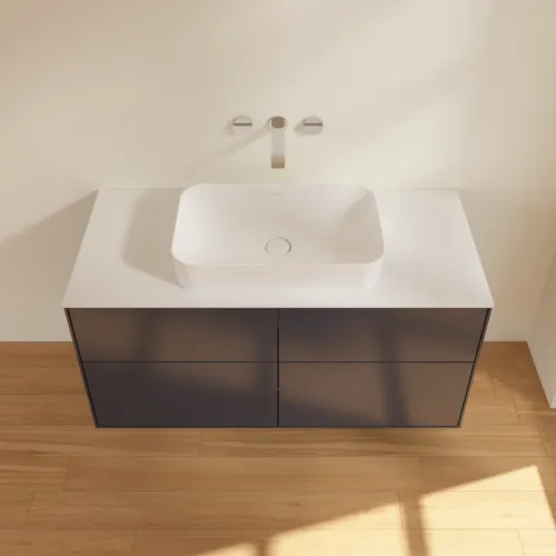 VILLEROY BOCH Toaletní skříňka Finion, 4 výsuvy, 1200 x 603 x 501 mm, půlnočně modrý matný lak / bílé matné sklo #F67100HG, obrázek 4