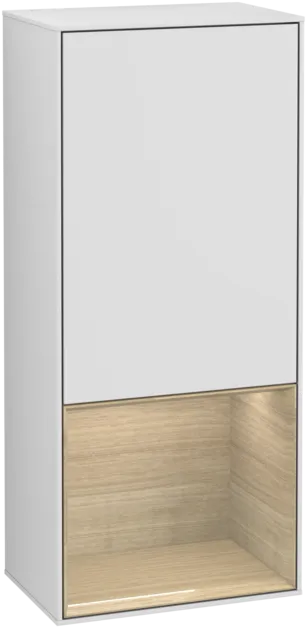 VILLEROY BOCH Boční skříňka Finion, s osvětlením, 1 dvířka, 418 x 936 x 270 mm, bílý matný lak / dubová dýha #F550PCMT