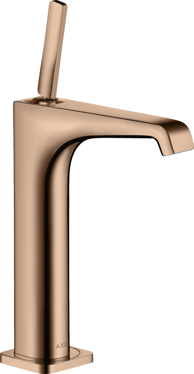 HANSGROHE AXOR Citterio E jednopáková umyvadlová baterie 190 s kolíkovou rukojetí pro umyvadla na desku s výsuvným odpadem #36103300 - leštěná červenozlatá