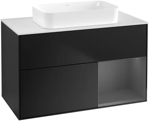 VILLEROY BOCH Toaletní skříňka Finion, s osvětlením, 2 výsuvy, 1000 x 603 x 501 mm, černý matný lak / antracitový matný lak / bílé matné sklo #F661GKPD