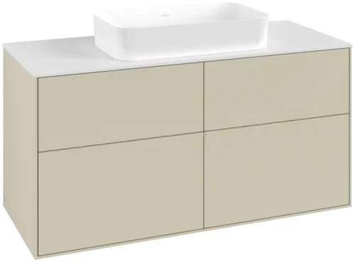 VILLEROY BOCH Toaletní skříňka Finion, 4 výsuvy, 1200 x 603 x 501 mm, hedvábně šedý matný lak / sklo bílé matné #F67100HJ