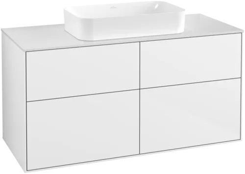 VILLEROY BOCH Toaletní skříňka Finion, 4 výsuvy, 1200 x 603 x 501 mm, lesklý bílý lak / sklo bílé matné #F67100GF