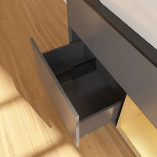 VILLEROY BOCH Toaletní skříňka Finion, s osvětlením, 2 výsuvy, 1000 x 603 x 501 mm, antracit matný lak / zlatý matný lak / černé matné sklo #F662HFGK, obrázek 7