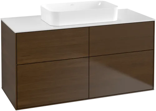 VILLEROY BOCH Toaletní skříňka Finion, 4 výsuvy, 1200 x 603 x 501 mm, ořechová dýha / sklo bílé matné #F67100GN