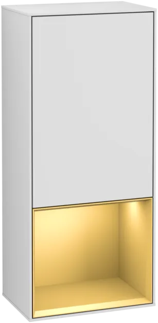 VILLEROY BOCH Boční skříňka Finion, s osvětlením, 1 dveře, 418 x 936 x 270 mm, bílý matný lak / zlatý matný lak #F550HFMT