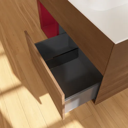 VILLEROY BOCH Toaletní skříňka Finion, s osvětlením, 2 výsuvy, 1000 x 603 x 501 mm, ořechová dýha / matný lak Pivoňka / matné bílé sklo #F651HBGN, obrázek 7