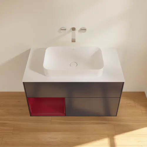 VILLEROY BOCH Toaletní skříňka Finion, s osvětlením, 2 výsuvy, 1000 x 603 x 501 mm, Midnight Blue Matt Lacquer / Peony Matt Lacquer / Glass White Matt #F651HBHG, obrázek 4