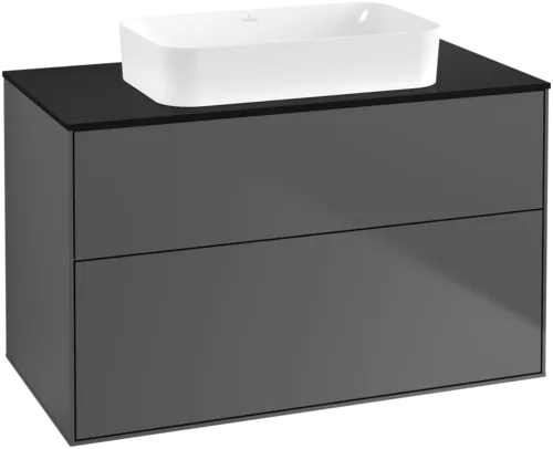 VILLEROY BOCH Toaletní skříňka Finion, 2 výsuvy, 1000 x 603 x 501 mm, antracit matný lak / sklo černé matné #F64200GK