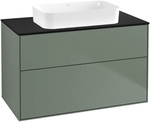 VILLEROY BOCH Toaletní skříňka Finion, 2 výsuvy, 1000 x 603 x 501 mm, olivově matný lak / sklo černé matné #F64200GM