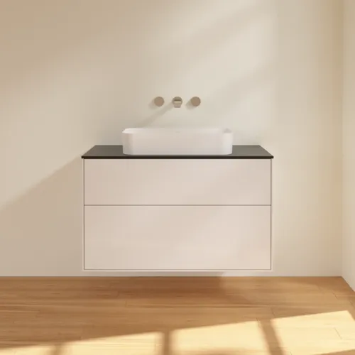 VILLEROY BOCH Toaletní skříňka Finion, 2 výsuvy, 1000 x 603 x 501 mm, lesklý bílý lak / černé matné sklo #F64200GF, obrázek 3