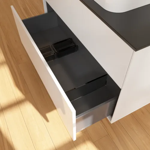 VILLEROY BOCH Toaletní skříňka Finion, 2 výsuvy, 1000 x 603 x 501 mm, lesklý bílý lak / černé matné sklo #F64200GF, obrázek 6