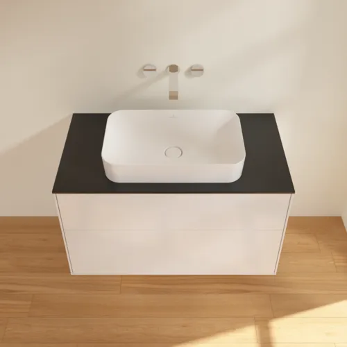 VILLEROY BOCH Toaletní skříňka Finion, 2 výsuvy, 1000 x 603 x 501 mm, lesklý bílý lak / černé matné sklo #F64200GF, obrázek 4