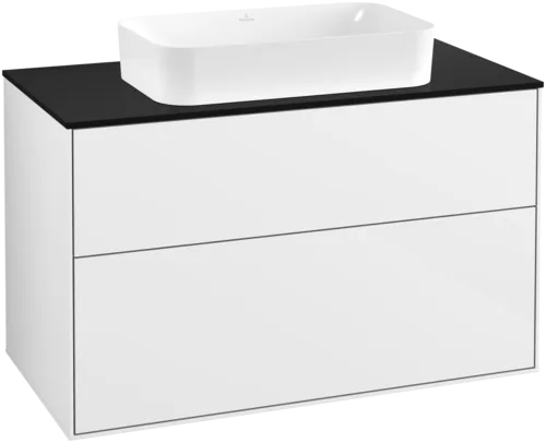 VILLEROY BOCH Toaletní skříňka Finion, 2 výsuvy, 1000 x 603 x 501 mm, lesklý bílý lak / černé matné sklo #F64200GF