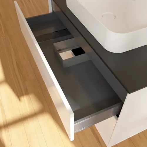 VILLEROY BOCH Toaletní skříňka Finion, 2 výsuvy, 1000 x 603 x 501 mm, lesklý bílý lak / černé matné sklo #F64200GF, obrázek 7
