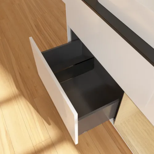 VILLEROY BOCH Toaletní skříňka Finion, s osvětlením, 2 výsuvy, 1000 x 603 x 501 mm, lesklý bílý lak / dubová dýha / černé matné sklo #F662PCGF, obrázek 5