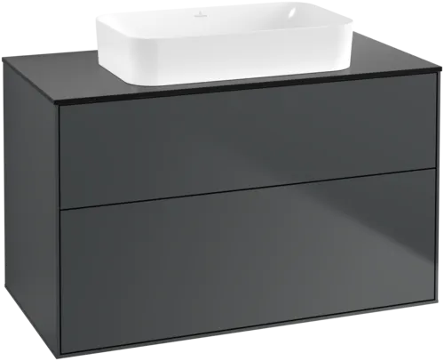 VILLEROY BOCH Toaletní skříňka Finion, 2 výsuvy, 1000 x 603 x 501 mm, půlnočně modrý matný lak / černé matné sklo #F64200HG