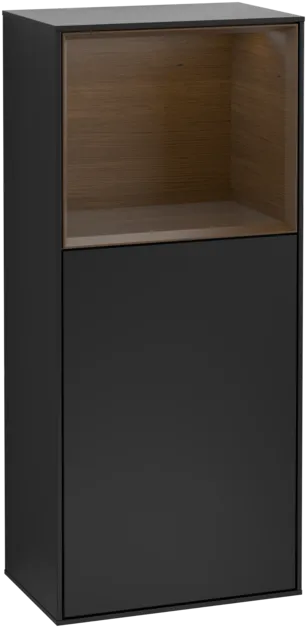 VILLEROY BOCH Boční skříňka Finion, s osvětlením, 1 dvířka, 418 x 936 x 270 mm, černý matný lak / ořechová dýha #F510GNPD