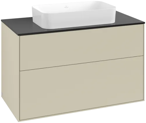 VILLEROY BOCH Toaletní skříňka Finion, 2 výsuvy, 1000 x 603 x 501 mm, hedvábně šedý matný lak / černé matné sklo #F64200HJ