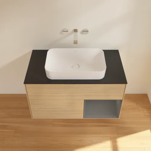VILLEROY BOCH Toaletní skříňka Finion, s osvětlením, 2 výsuvy, 1000 x 603 x 501 mm, dubová dýha / antracitový matný lak / černé matné sklo #F662GKPC, obrázek 4