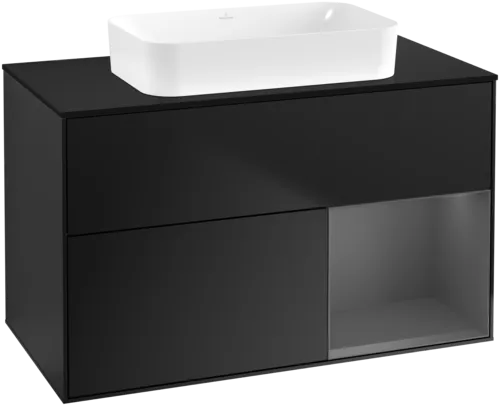 VILLEROY BOCH Toaletní skříňka Finion, s osvětlením, 2 výsuvy, 1000 x 603 x 501 mm, černý matný lak / antracitový matný lak / černé matné sklo #F662GKPD