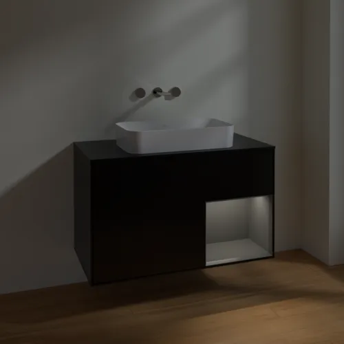 VILLEROY BOCH Toaletní skříňka Finion, s osvětlením, 2 výsuvy, 1000 x 603 x 501 mm, černý matný lak / antracitový matný lak / černé matné sklo #F662GKPD, obrázek 5