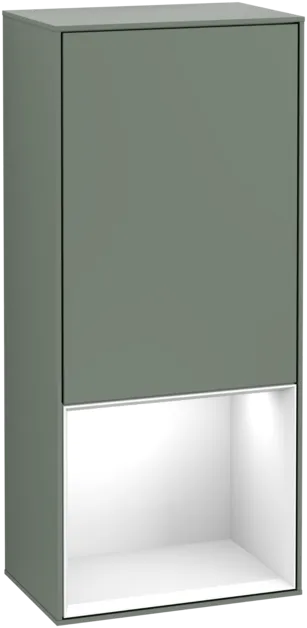 VILLEROY BOCH Boční skříňka Finion, s osvětlením, 1 dveře, 418 x 936 x 270 mm, olivový matný lak / lesklý bílý lak #F540GFGM