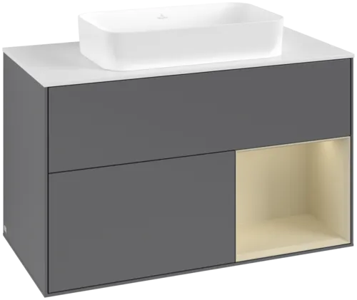 VILLEROY BOCH Toaletní skříňka Finion, s osvětlením, 2 výsuvy, 1000 x 603 x 501 mm, antracit matný lak / hedvábně šedý matný lak / sklo bílé matné #F661HJGK