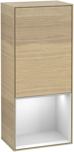 VILLEROY BOCH Boční skříňka Finion, s osvětlením, 1 dvířka, 418 x 936 x 270 mm, dubová dýha / bílý matný lak #F540MTPC