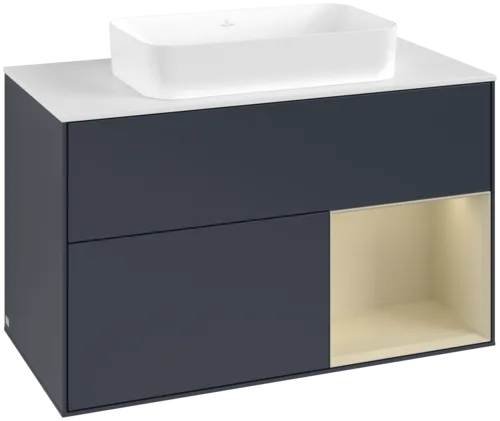 VILLEROY BOCH Toaletní skříňka Finion, s osvětlením, 2 výsuvy, 1000 x 603 x 501 mm, Midnight Blue Matt Lacquer / Silk Grey Matt Lacquer / Glass White Matt #F661HJHG