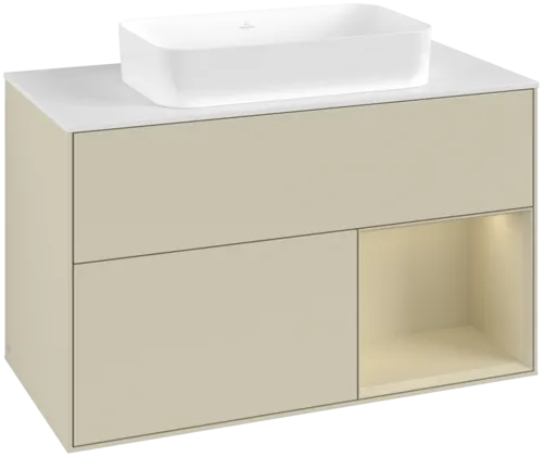 VILLEROY BOCH Toaletní skříňka Finion, s osvětlením, 2 výsuvy, 1000 x 603 x 501 mm, Silk Grey Matt Lacquer / Silk Grey Matt Lacquer / Glass White Matt #F661HJHJ
