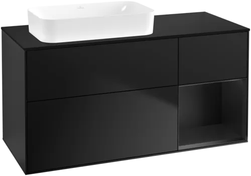 VILLEROY BOCH Toaletní skříňka Finion, s osvětlením, 3 výsuvy, 1200 x 603 x 501 mm, černý matný lak / černý matný lak / černé matné sklo #F692PDPD