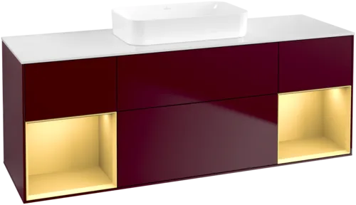 VILLEROY BOCH Toaletní skříňka Finion, s osvětlením, 4 výsuvy, 1600 x 603 x 501 mm, Peony Matt Lacquer / Gold Matt Lacquer / Glass White Matt #F741HFHB