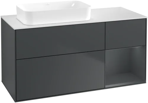 VILLEROY BOCH Toaletní skříňka Finion, s osvětlením, 3 výsuvy, 1200 x 603 x 501 mm, Midnight Blue Matt Lacquer / Midnight Blue Matt Lacquer / Glass White Matt #F691HGHG