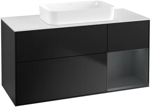 VILLEROY BOCH Toaletní skříňka Finion, s osvětlením, 3 výsuvy, 1200 x 603 x 501 mm, černý matný lak / půlnoční modrý matný lak / bílé matné sklo #F711HGPD