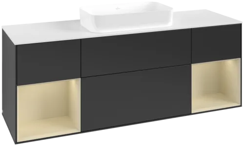 VILLEROY BOCH Toaletní skříňka Finion, s osvětlením, 4 výsuvy, 1600 x 603 x 501 mm, černý matný lak / hedvábně šedý matný lak / bílé matné sklo #F741HJPD