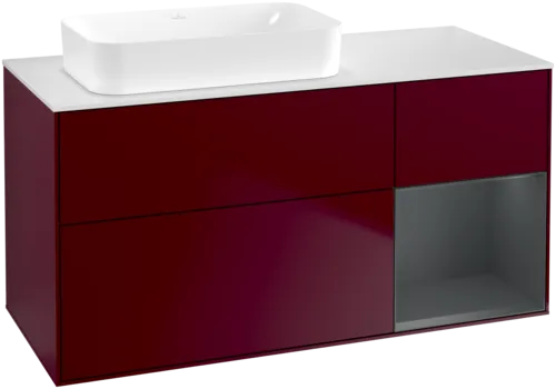 VILLEROY BOCH Toaletní skříňka Finion, s osvětlením, 3 výsuvy, 1200 x 603 x 501 mm, Pivoňka matný lak / Půlnoční modrá matný lak / Sklo bílé matné #F691HGHB