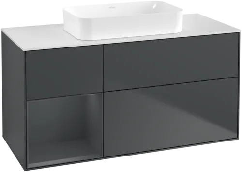 VILLEROY BOCH Toaletní skříňka Finion, s osvětlením, 3 výsuvy, 1200 x 603 x 501 mm, Midnight Blue Matt Lacquer / Midnight Blue Matt Lacquer / Glass White Matt #F701HGHG