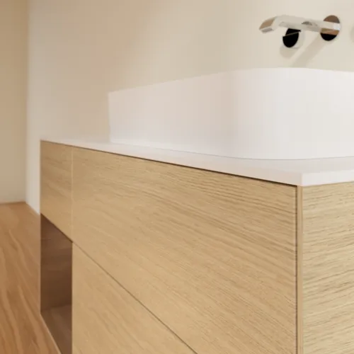 VILLEROY BOCH Toaletní skříňka Finion, s osvětlením, 3 výsuvy, 1200 x 603 x 501 mm, dubová dýha / ořechová dýha / sklo bílé matné #F681GNPC, obrázek 4