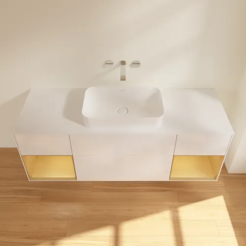 VILLEROY BOCH Toaletní skříňka Finion, s osvětlením, 4 výsuvy, 1600 x 603 x 501 mm, lesklý bílý lak / zlatý matný lak / bílé matné sklo #F741HFGF, obrázek 4