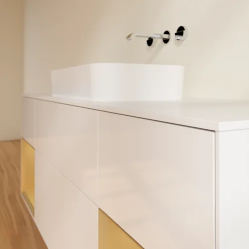 VILLEROY BOCH Toaletní skříňka Finion, s osvětlením, 4 výsuvy, 1600 x 603 x 501 mm, lesklý bílý lak / zlatý matný lak / bílé matné sklo #F741HFGF, obrázek 6