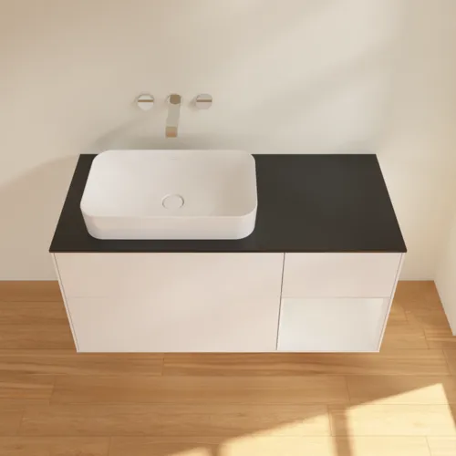 VILLEROY BOCH Toaletní skříňka Finion, s osvětlením, 3 výsuvy, 1200 x 603 x 501 mm, bílý matný lak / bílý lesklý lak / černé matné sklo #F692GFMT, obrázek 3