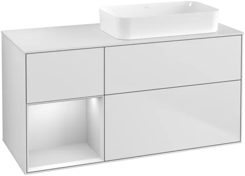 VILLEROY BOCH Toaletní skříňka Finion, s osvětlením, 3 výsuvy, 1200 x 603 x 501 mm, bílý matný lak / bílý matný lak / sklo bílé matné #F681MTMT