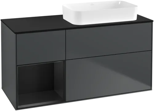 VILLEROY BOCH Toaletní skříňka Finion, s osvětlením, 3 výsuvy, 1200 x 603 x 501 mm, Midnight Blue Matt Lacquer / Black Matt Lacquer / Glass Black Matt #F682PDHG