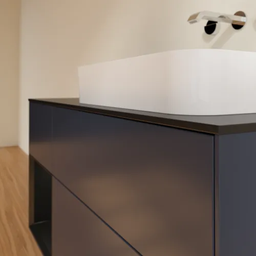 VILLEROY BOCH Toaletní skříňka Finion, s osvětlením, 3 výsuvy, 1200 x 603 x 501 mm, Midnight Blue Matt Lacquer / Black Matt Lacquer / Glass Black Matt #F682PDHG, obrázek 4