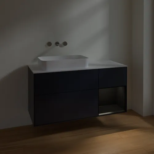 VILLEROY BOCH Toaletní skříňka Finion, s osvětlením, 3 výsuvy, 1200 x 603 x 501 mm, Midnight Blue Matt Lacquer / Black Matt Lacquer / Glass White Matt #F691PDHG, obrázek 3