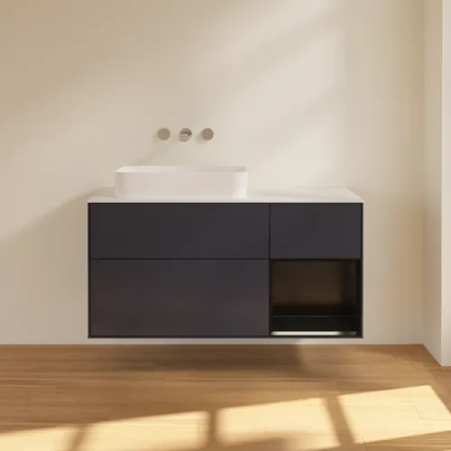 VILLEROY BOCH Toaletní skříňka Finion, s osvětlením, 3 výsuvy, 1200 x 603 x 501 mm, Midnight Blue Matt Lacquer / Black Matt Lacquer / Glass White Matt #F691PDHG, obrázek 2