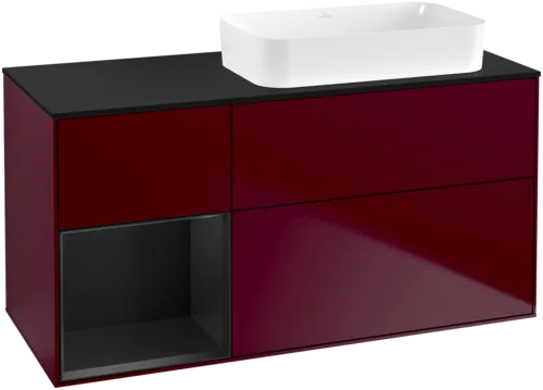 VILLEROY BOCH Toaletní skříňka Finion, s osvětlením, 3 výsuvy, 1200 x 603 x 501 mm, Peony Matt Lacquer / Black Matt Lacquer / Glass Black Matt #F682PDHB