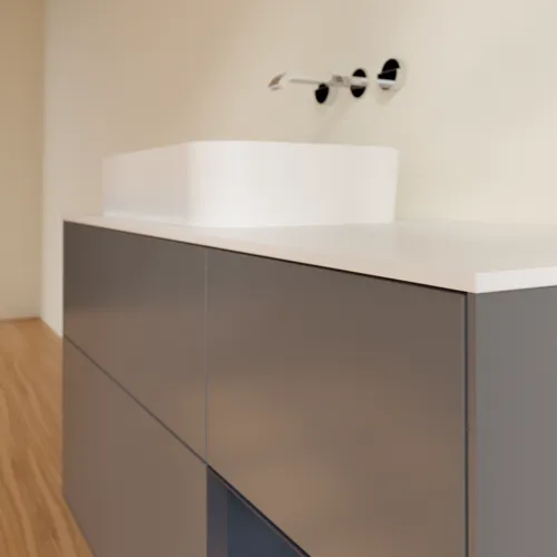 VILLEROY BOCH Toaletní skříňka Finion, s osvětlením, 3 výsuvy, 1200 x 603 x 501 mm, antracitový matný lak / půlnoční modrý matný lak / bílé matné sklo #F691HGGK, obrázek 3
