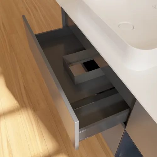 VILLEROY BOCH Toaletní skříňka Finion, s osvětlením, 3 výsuvy, 1200 x 603 x 501 mm, antracitový matný lak / půlnoční modrý matný lak / bílé matné sklo #F691HGGK, obrázek 4