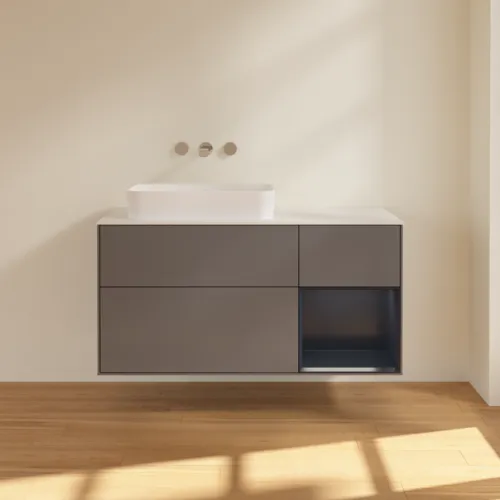 VILLEROY BOCH Toaletní skříňka Finion, s osvětlením, 3 výsuvy, 1200 x 603 x 501 mm, antracitový matný lak / půlnoční modrý matný lak / bílé matné sklo #F691HGGK, obrázek 2